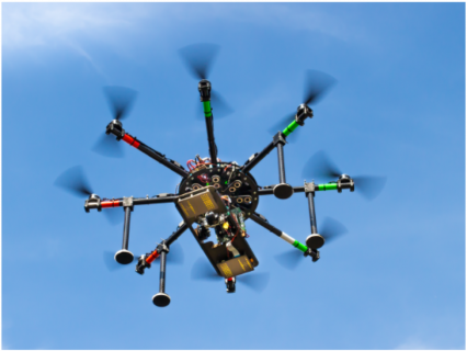 (Photo: Institute of Microwaves and Photonics (LHFT)): Radar-equipped UAV of the LHFT